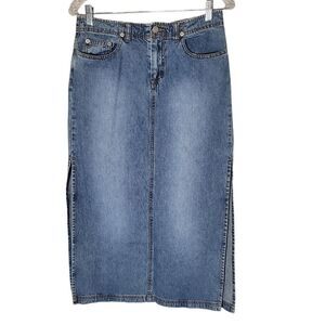 Vintage Arizona Hipster Denim Midi Skirt Juniors Size 5 Blue Y2K Boho Western
